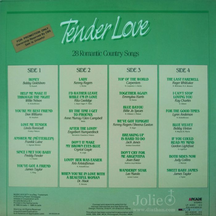 lp vinyl tender love, 28 romantic country songs