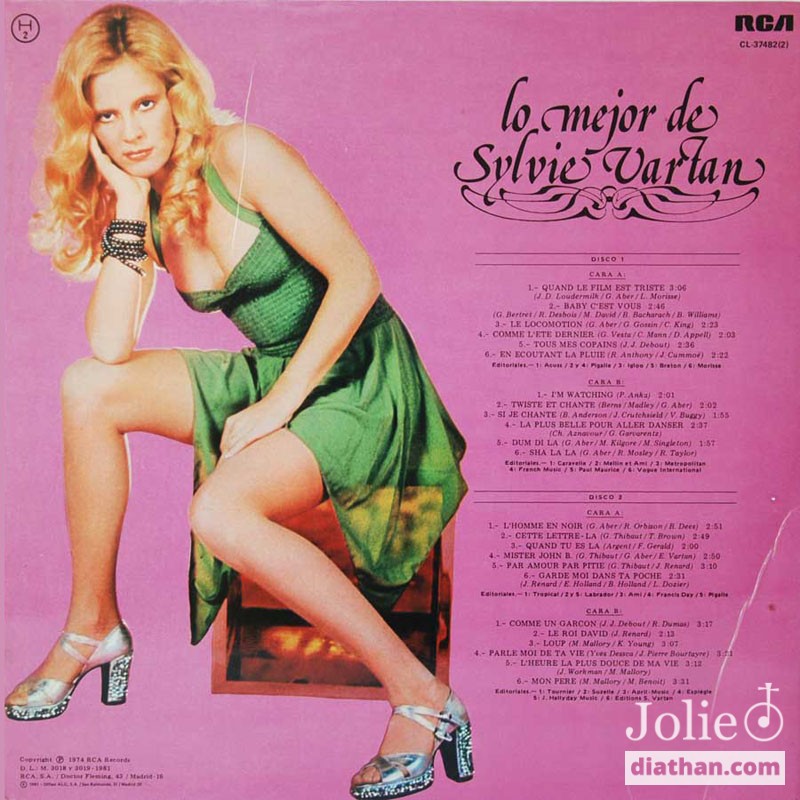 Đĩa than nhạc Pháp, Sylvie Vartan 2 LP, Bài hát Em đẹp nhất đêm ...