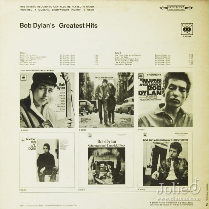 đĩa than Bob Dylan greatest Hits lp