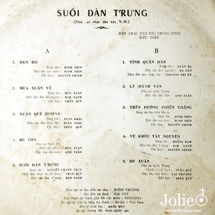 suối đàn t'rưng ha noi viet nam lp vinyl bia sau